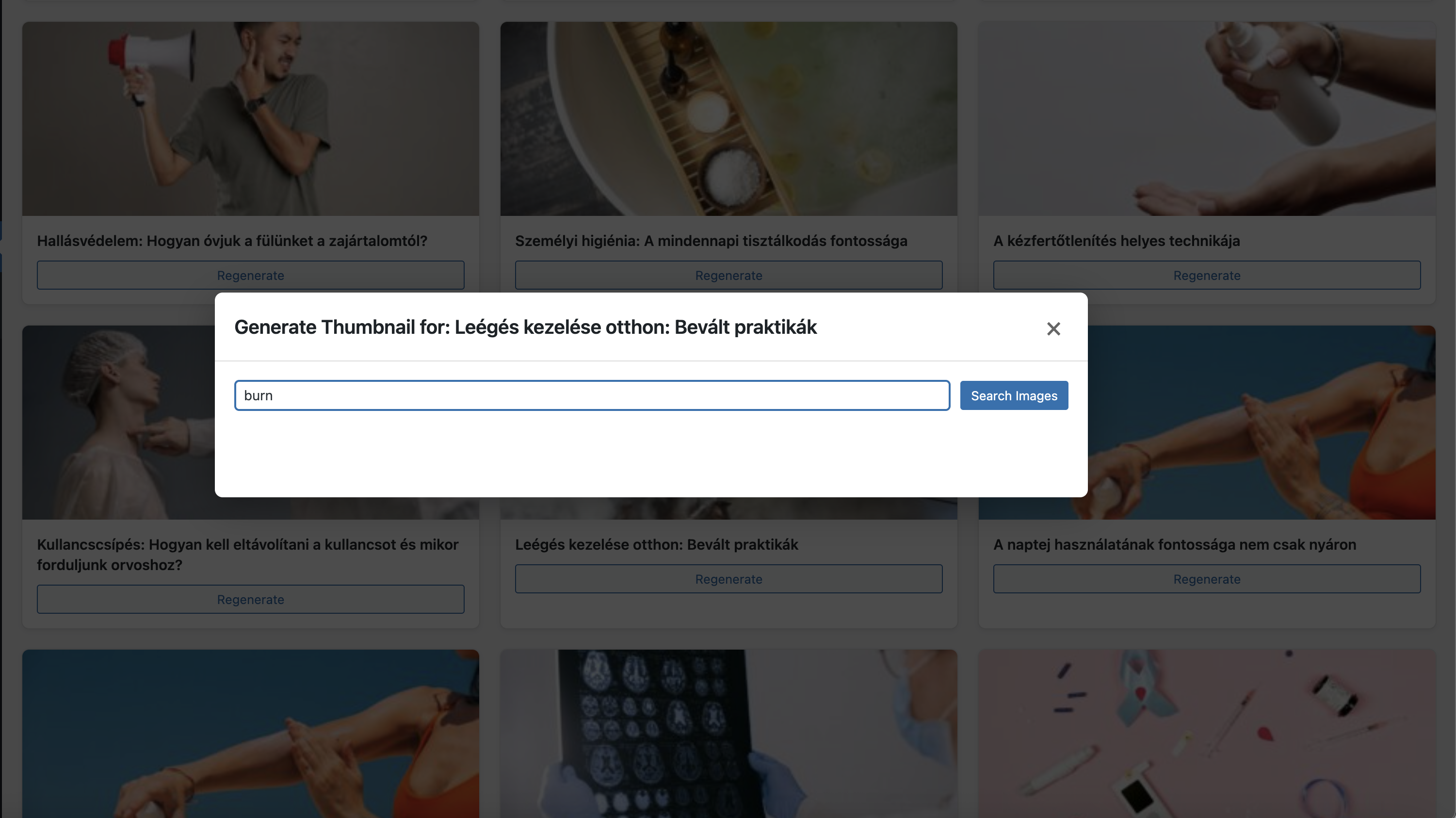 Thumbnail Manager Pexels search modal